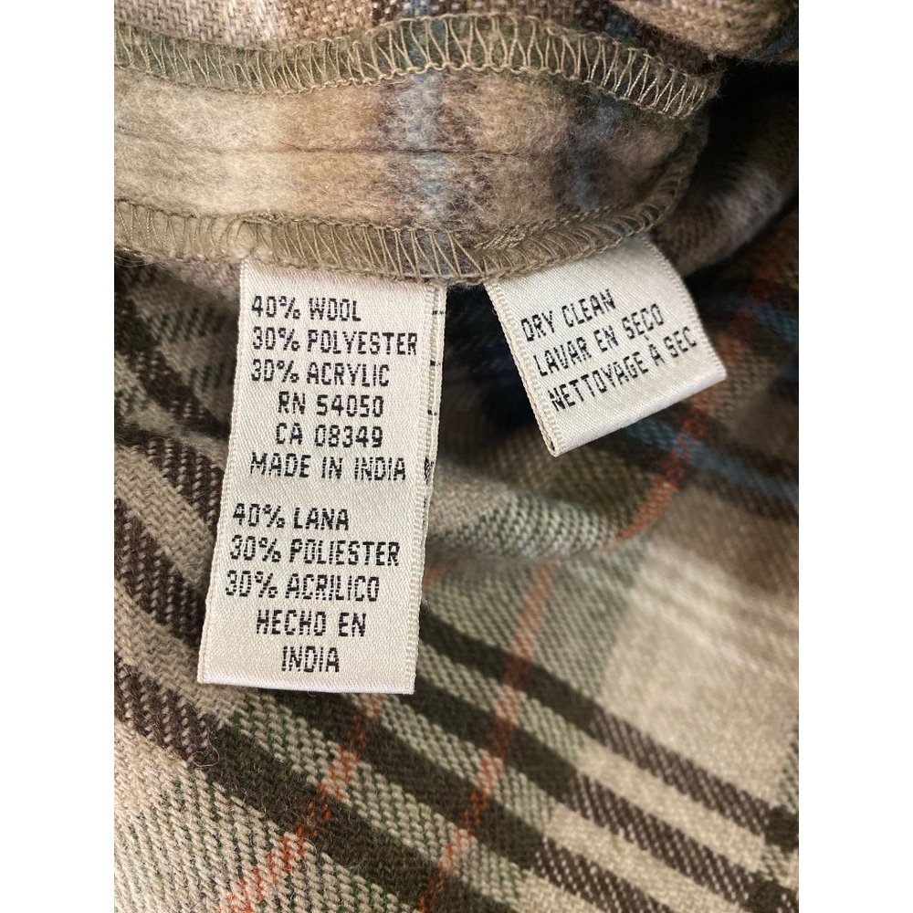Evan Picone Vintage Wool Blend Field Shirt Petite* Medium 8 Plaid Green Tan - Picture 6 of 8